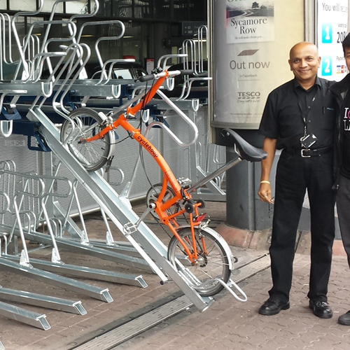 Cyclehoop two-tier cycle racks at Victoria station, London