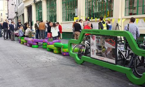 A green Cyclehoop Car Bike Port at Sustrans Park-ing Day