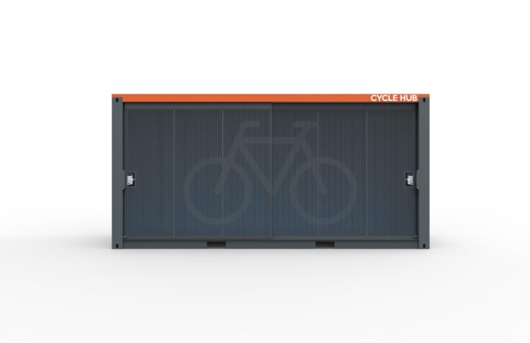 Front view of a Cyclehoop Container Cycle Hub with door closed