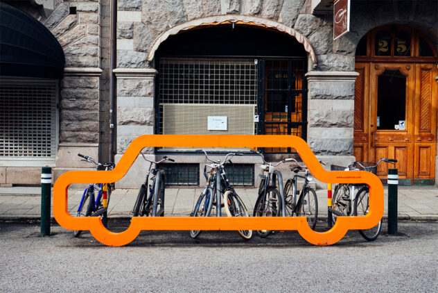 External view of a Cyclehoop Car Bike Port in orange