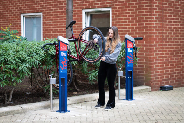 A Cyclehoop Deluxe Bike Repair Stand in use