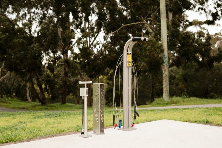 A installed Cyclehoop Public Bike Repair Stand