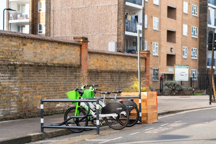 A Cyclehoop Mobility Corral in use