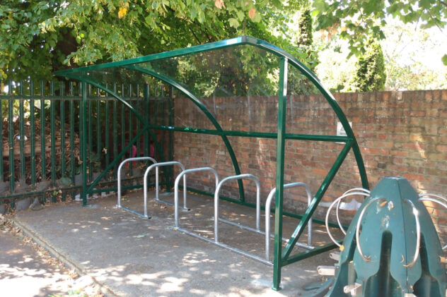 An installed Cyclehoop Clear Bike Shelter