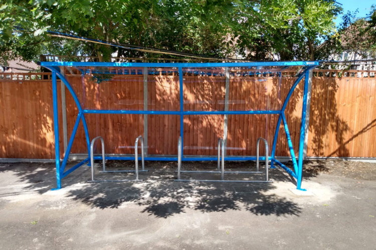 An installed Cyclehoop Clear Bike Shelter