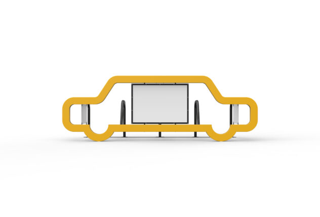 Front view of Cyclehoop Car Bike Port in yellow