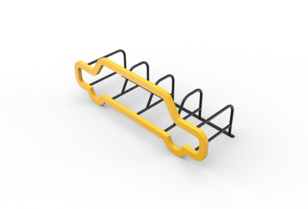 Isometric front view of Cyclehoop Car Bike Port in yellow