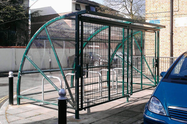 An installed Cyclehoop Clear Bike Shelter