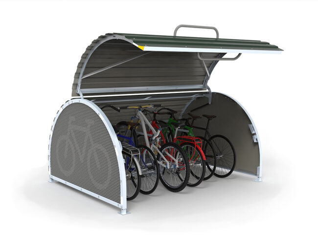 Isometric view of an open Cyclehoop Bikehangar