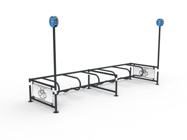 Front view of a Cyclehoop Mobility Corral Cycle and Escooter parking space