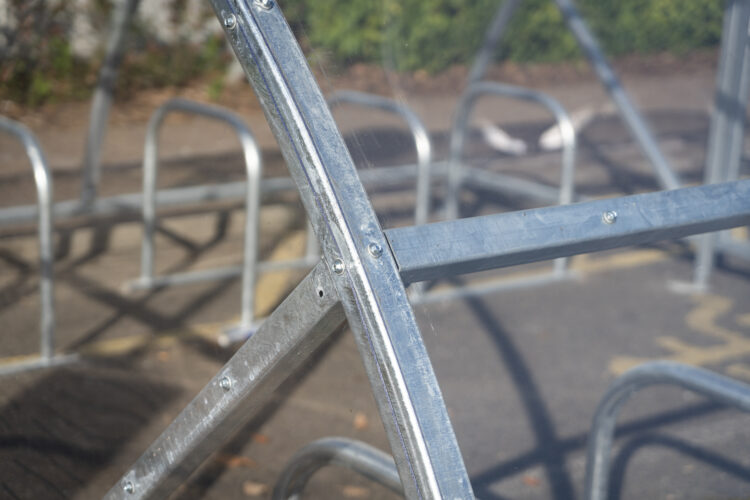 Close-up of an installed Cyclehoop Clear Bike Compound