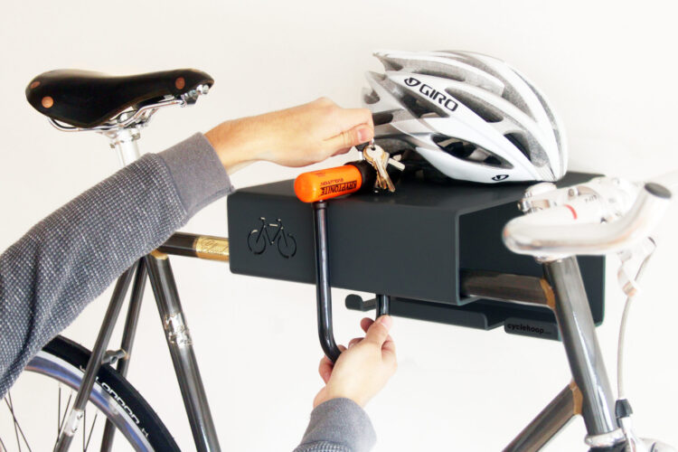 A Cyclehoop home bike shelf being installed