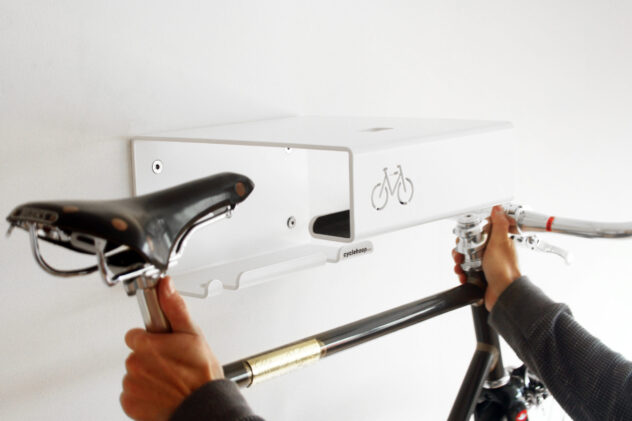 A Cyclehoop home bikeshelf being installed