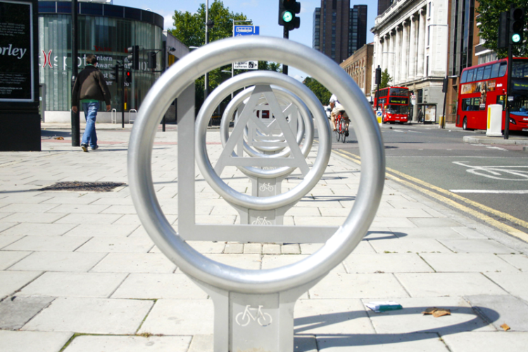 Side view of Cyclehoop Customised Cycle Stands installed in Lambeth, London