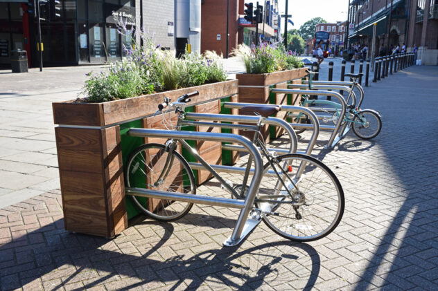 External side view of a Cyclehoop Planter Rack