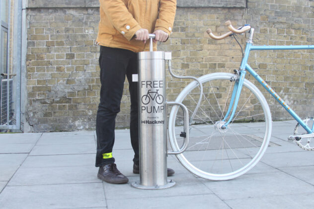 A public bike pump in use