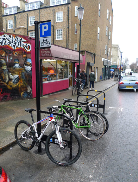 An installed Cyclehoop Sign Stand