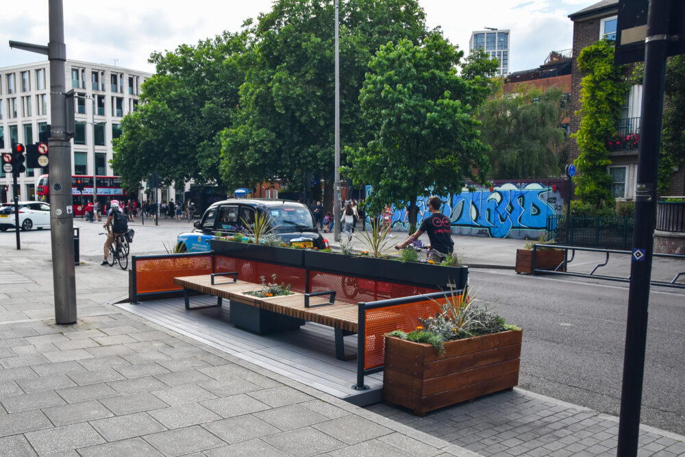 Parklet with seating and planters