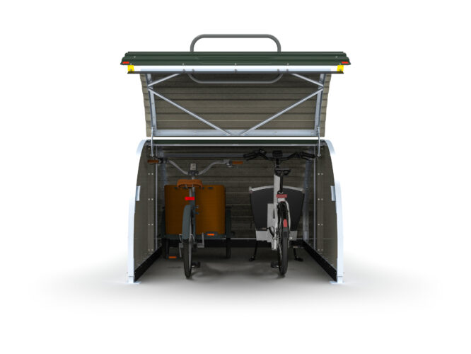 Front view on an open Cyclehoop Cargo Bikehangar
