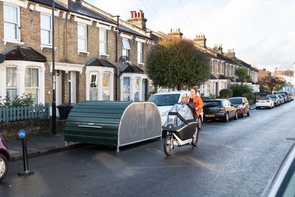 Woman riding cargo bike