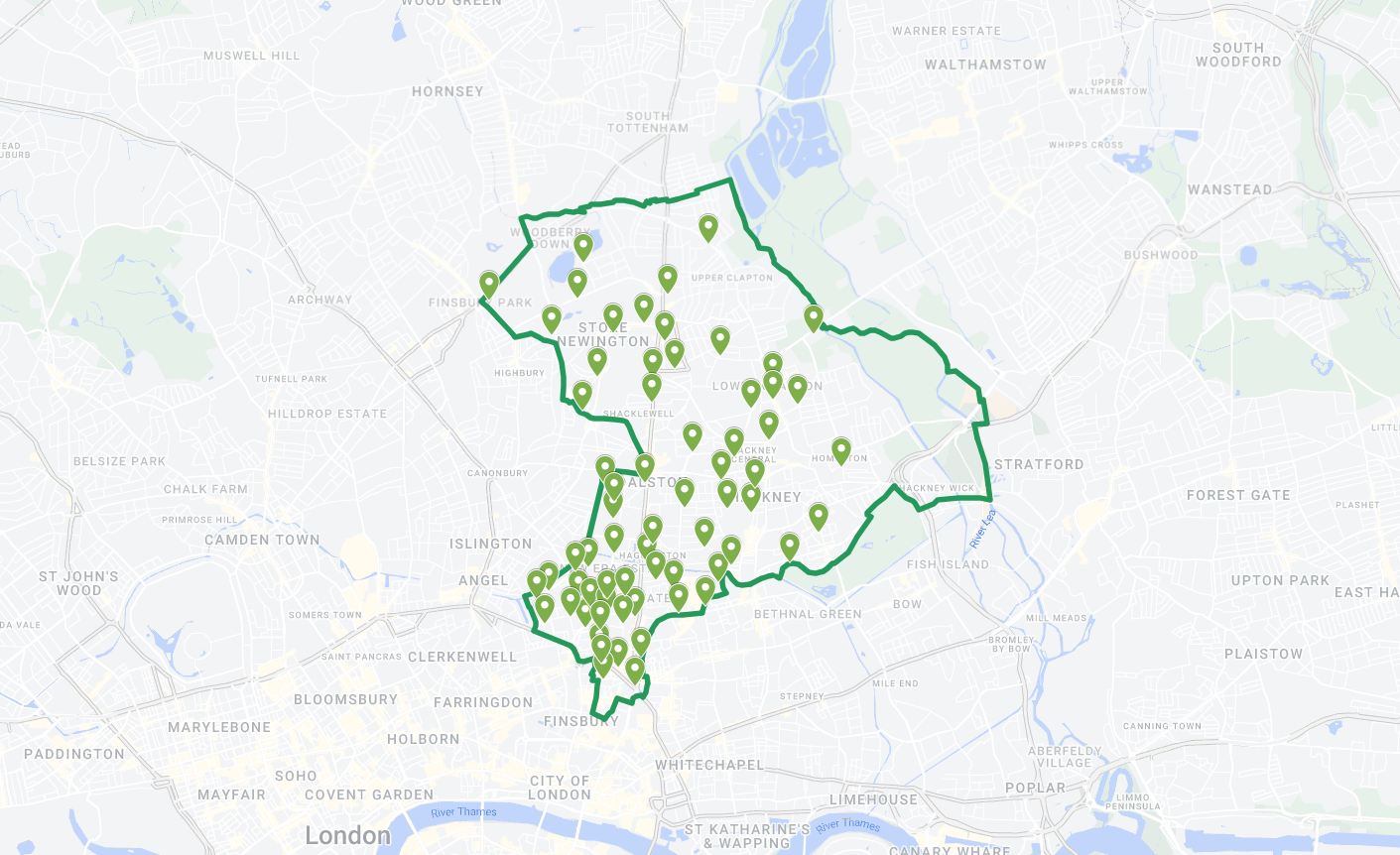 A map of mobility corrals in hackney