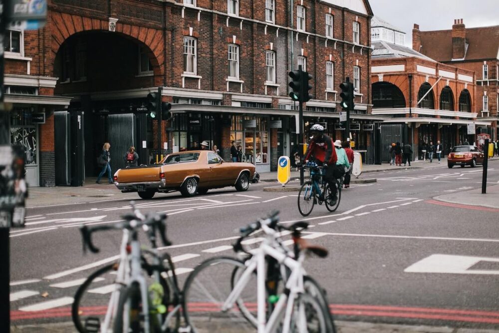 Man on bike in Shoreditch