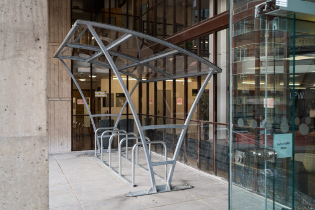 An installed Cyclehoop Clear Bike Canopy