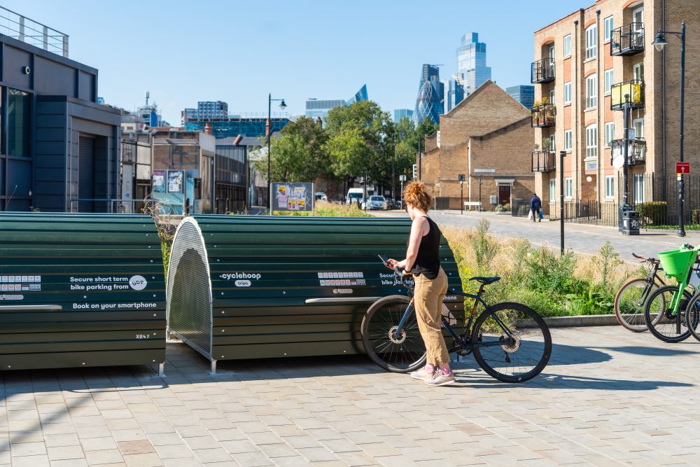 Woman using Trips Bikehangar