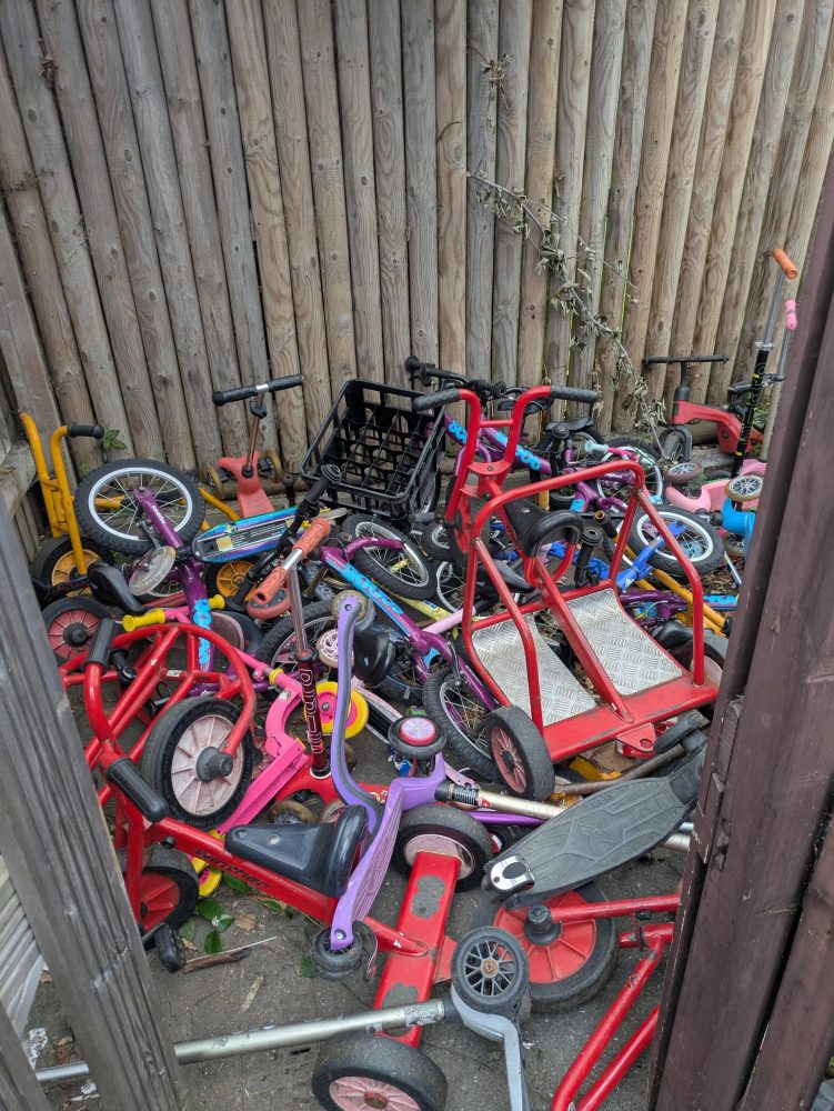 Active travel vehicles stacked dangerously