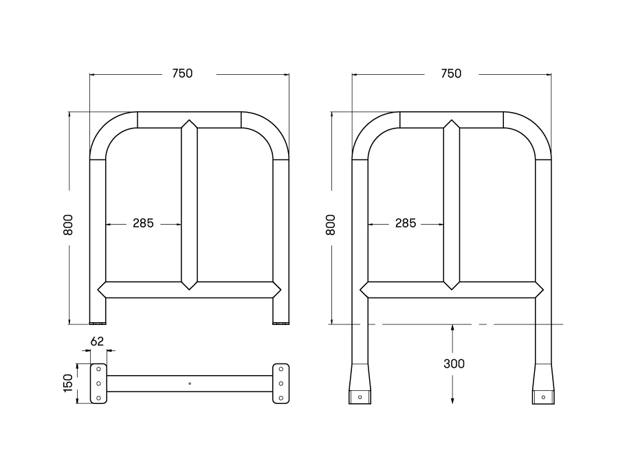 dimensions drawing for SecurePro Sheffield Stand