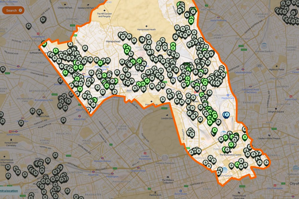 A map of Bikehangar locations in Camden
